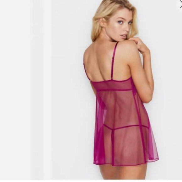 Victoria’s Secret Intimates Lace Babydoll Lingerie Adjustable Straps M Fuchsia - Picture 4 of 13